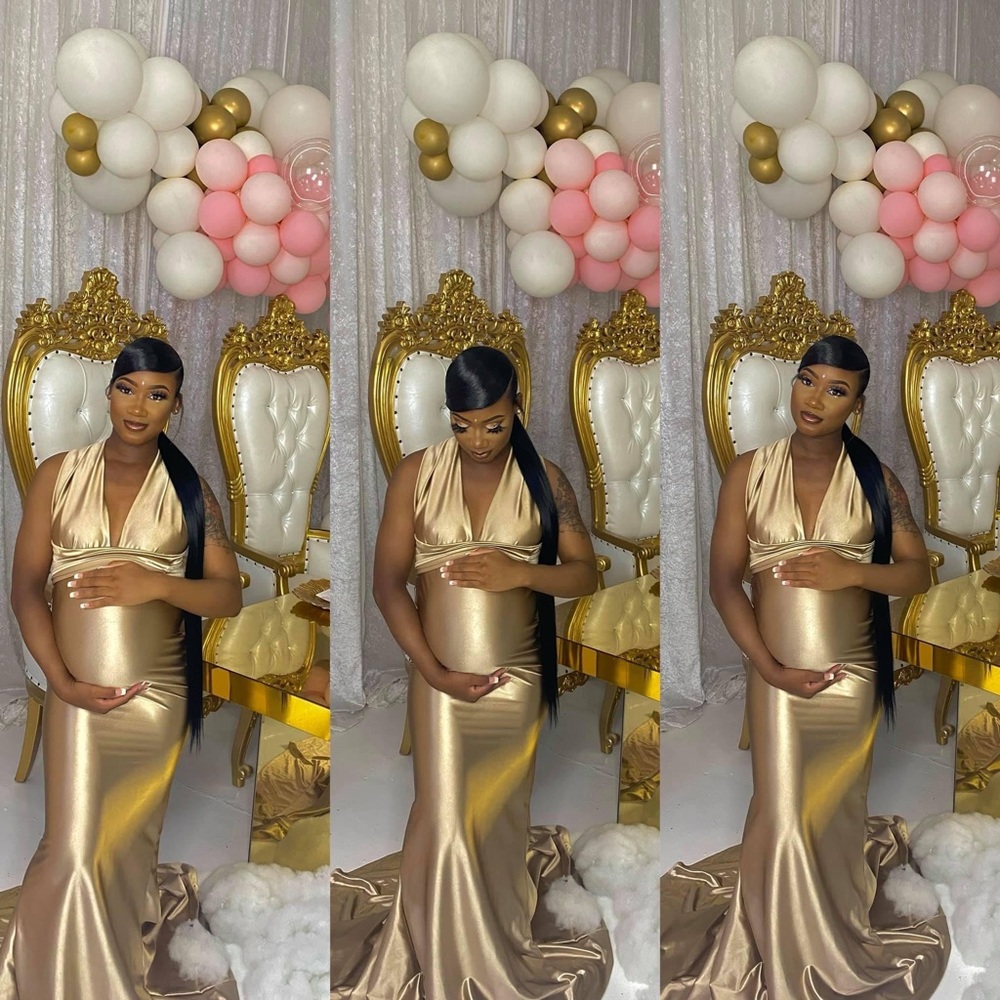 Custom Gold Satin Maternity Gown